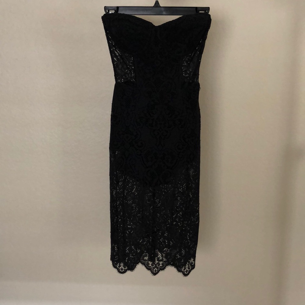 Black lace strapless dress